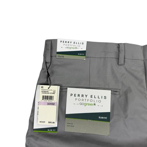 Perry Ellis Mens Slim Fit Non-Iron Stretch Heathered Dress Pants Gray 32x32 - Picture 3 of 4